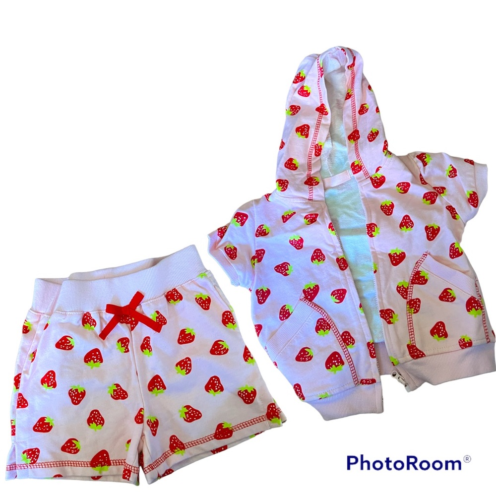 ▫️KIDS HEADQUARTERS: Girl 3T strawberry/pink hooded top & shorts set